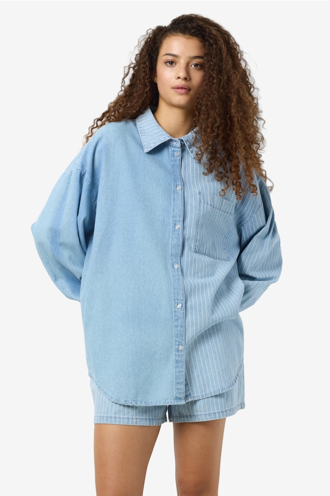 NMKATRI L/S OVERSIZE STR SHRT BS006 27033693 Light Blue Denim